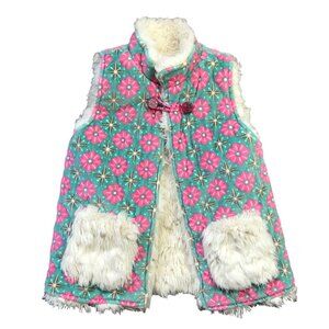 Matilda Jane Reversible Clear Day Vest Girls Size 8 Faux Fur and‎ Quilted Floral